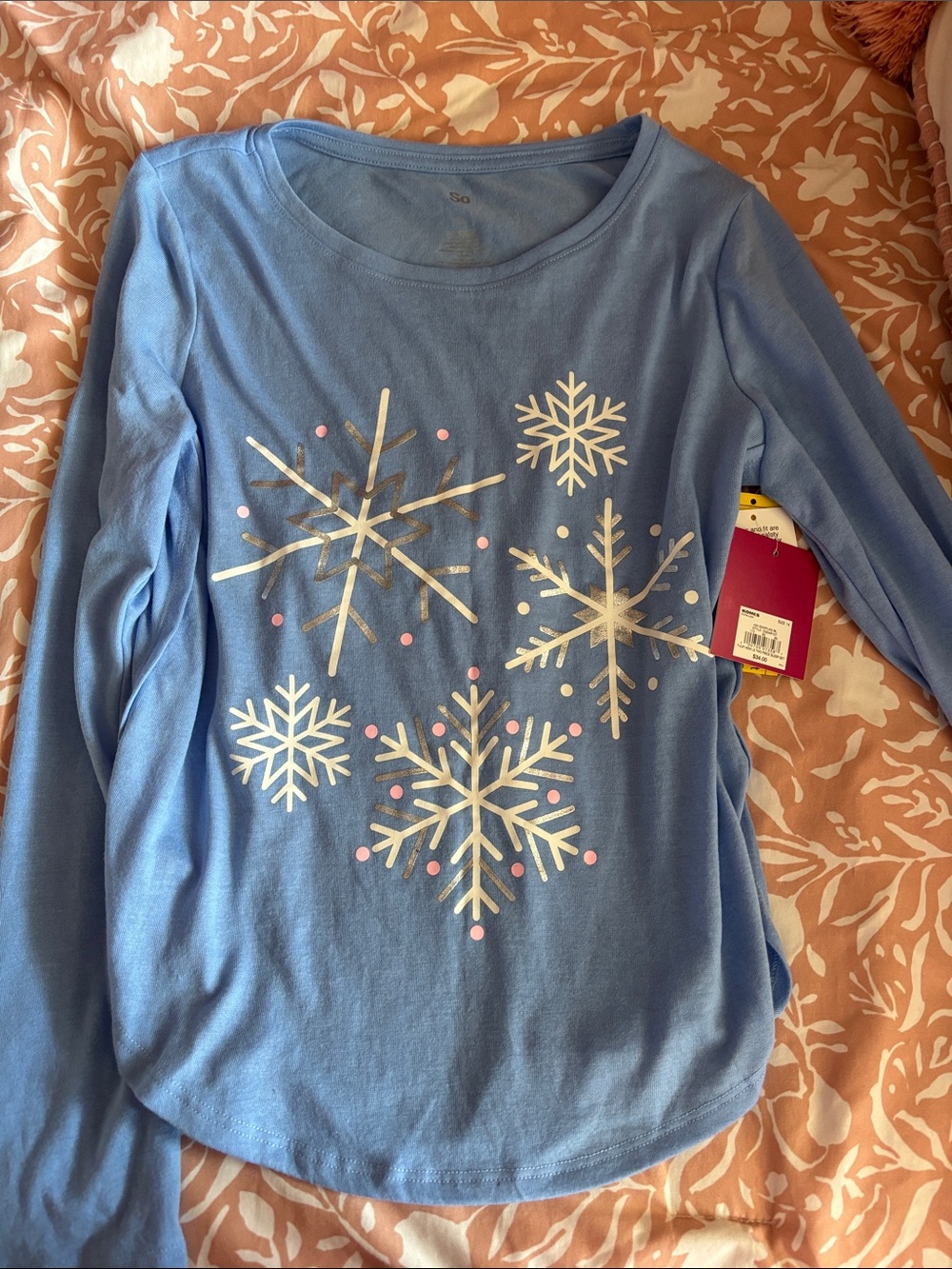 SO Blue Long Sleeve Snowflake Graphic Top